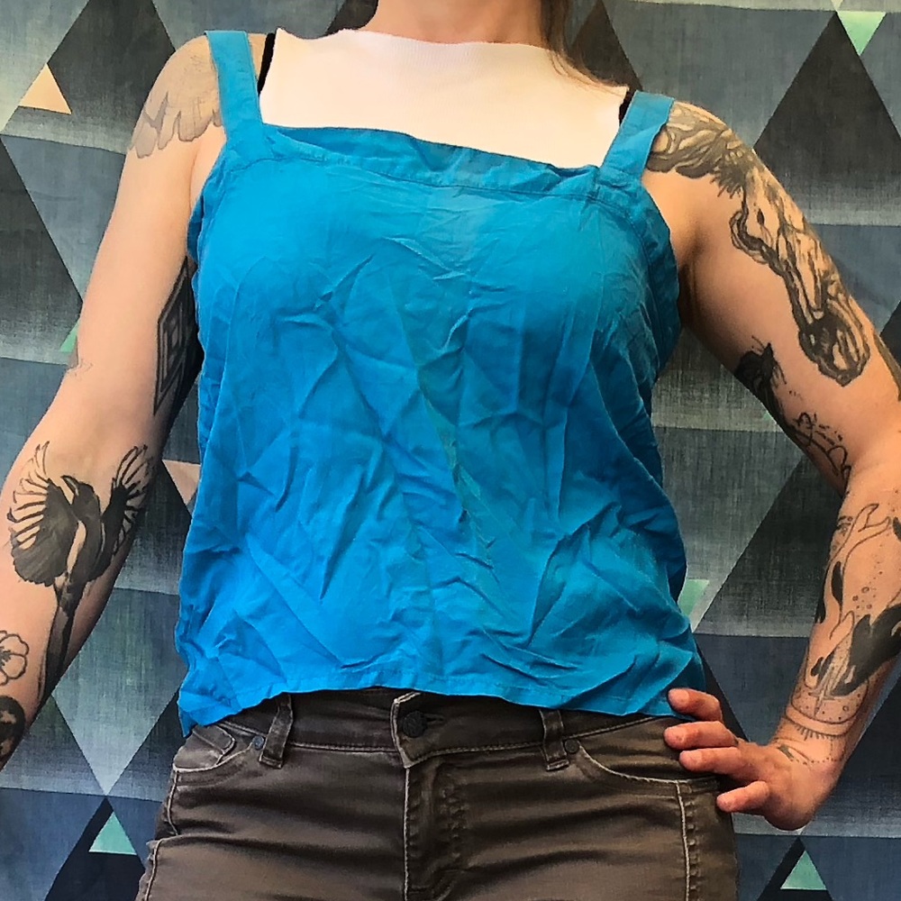 Vintage silk camisole in aqua blue